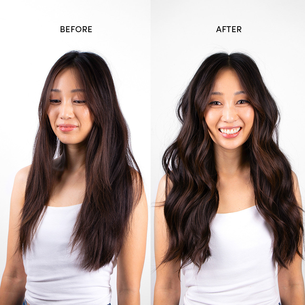 model before and after using the Dry Texture Spray