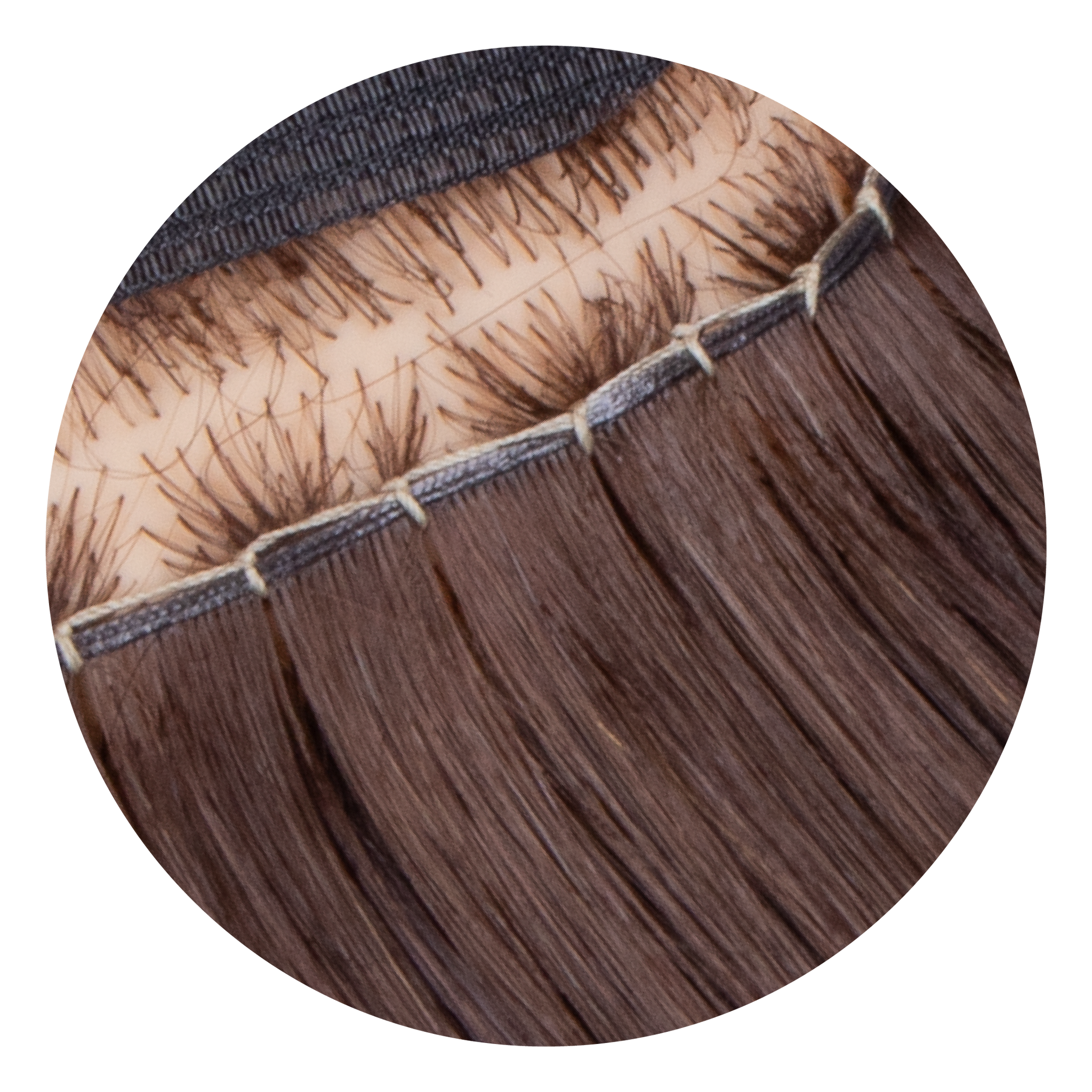 Close-up of Smart Weft™ extensions applied on head
