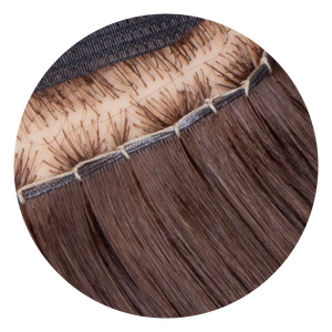 Close-up of Smart Weft™ extensions applied on head