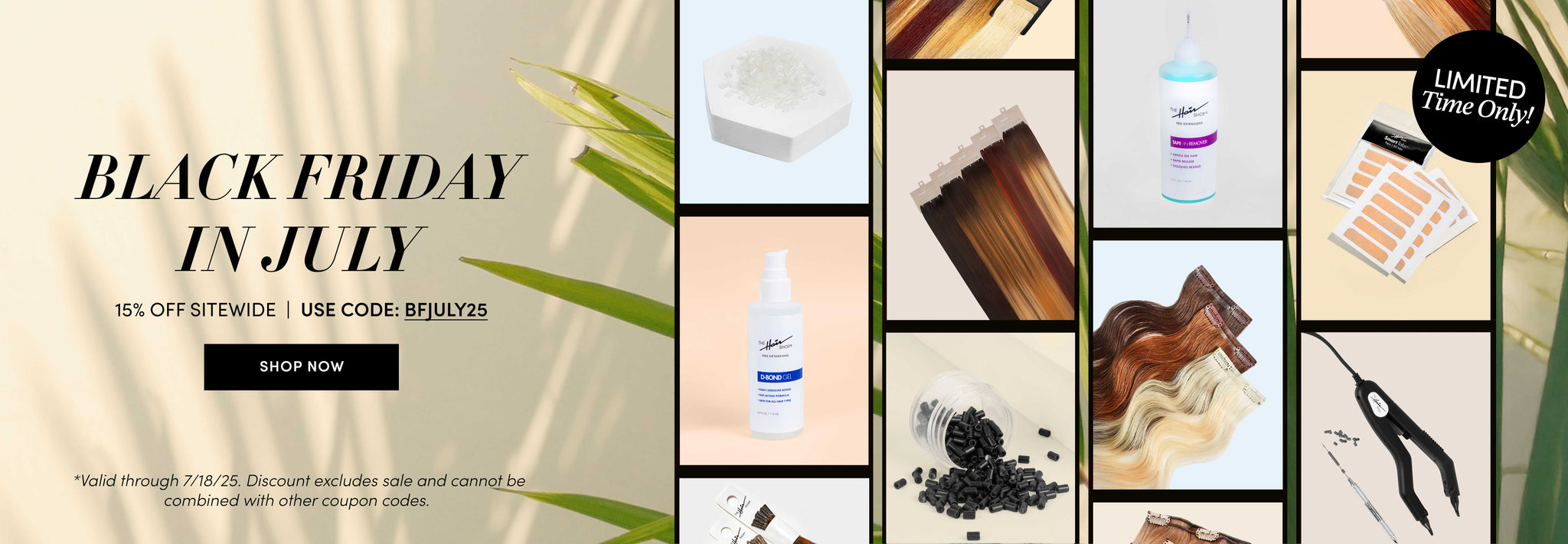 Promotional banner for Black Friday in July sale with product images and call-to-action text.