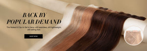 Naked 6 Clip-In hair extensions with a beige background and text overlay.