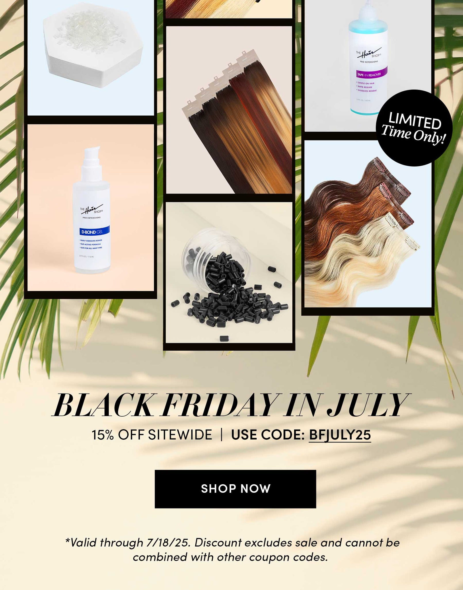 Promotional banner for Black Friday in July sale with product images and call-to-action text.