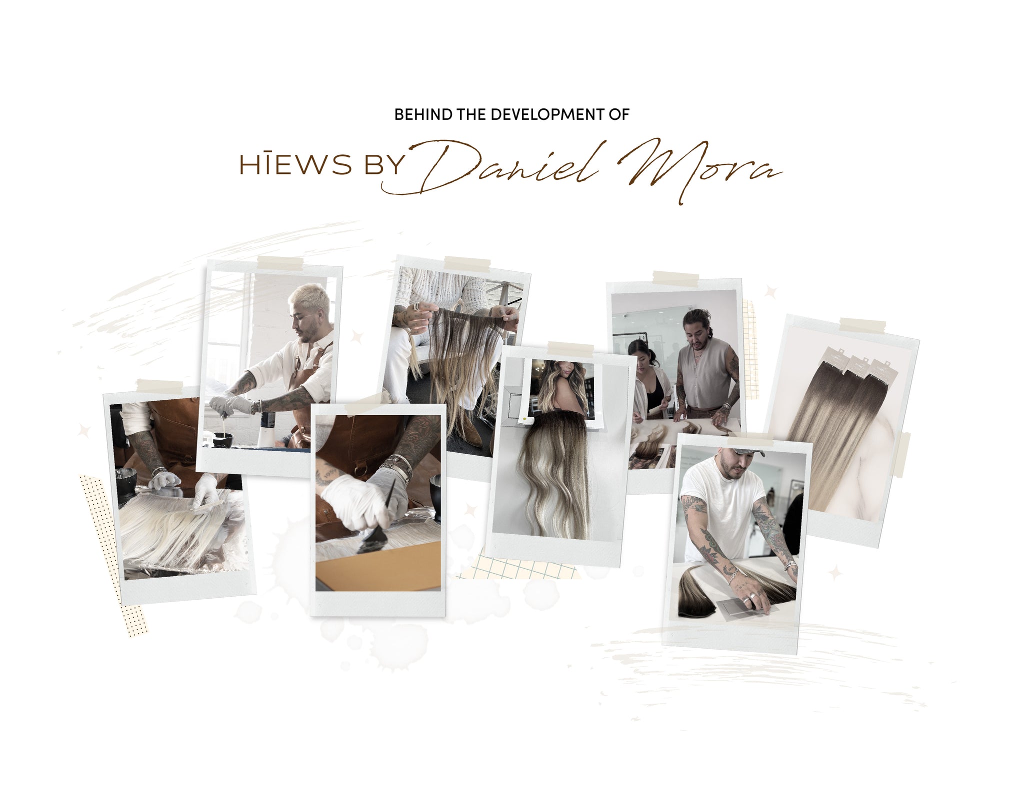 Banner featuring a scrapbook-style collage of images showing the development process of HĪEWS by Daniel Mora.