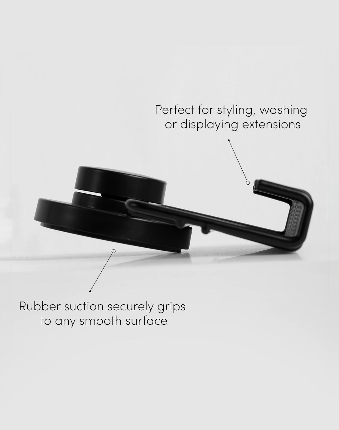 Perfect for styling, washing or displaying extensions Rubber suction securely grips to any smooth surface