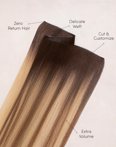 Smart Weft showing features of zero return hair, delicate weft, cut & customize, extra volume