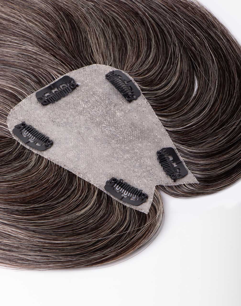 sherry top piece clip-in extension in dark natural grey