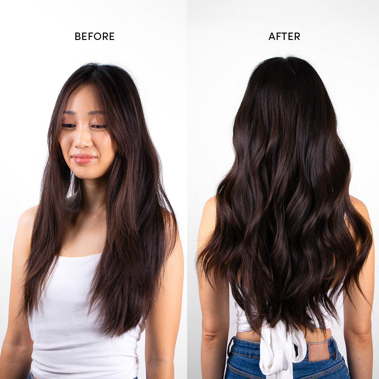 model before and after using the Dry Texture Spray
