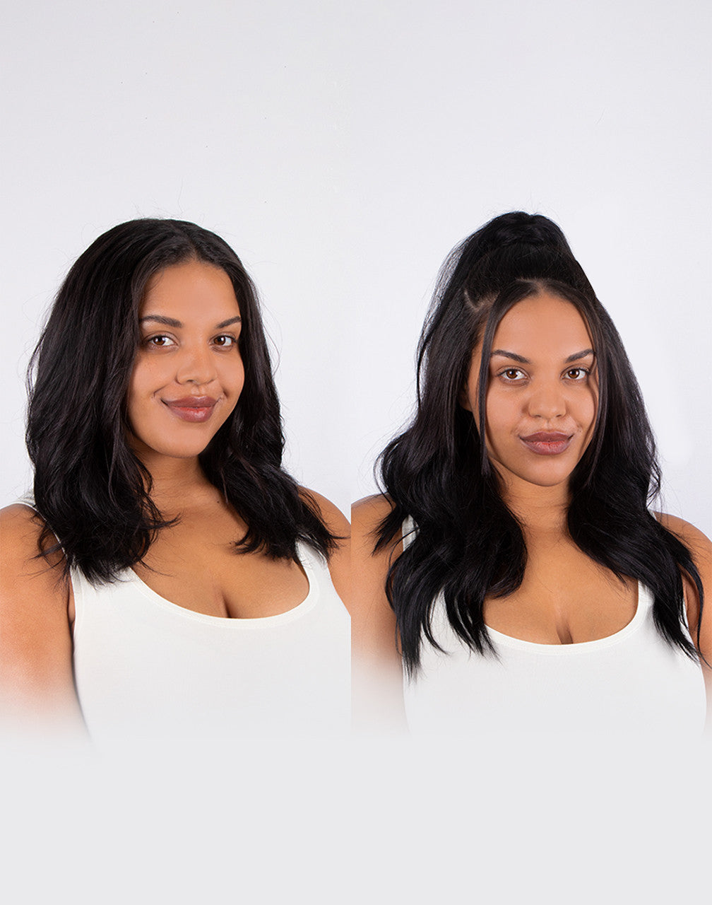 before and after image of mode with and without the wrap snap duo extension in black