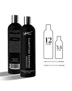 Clarifying Shampoo. 12 fl oz bottle lasts about 80 preps. 3.4 fl oz bottle lasts about 25 preps.