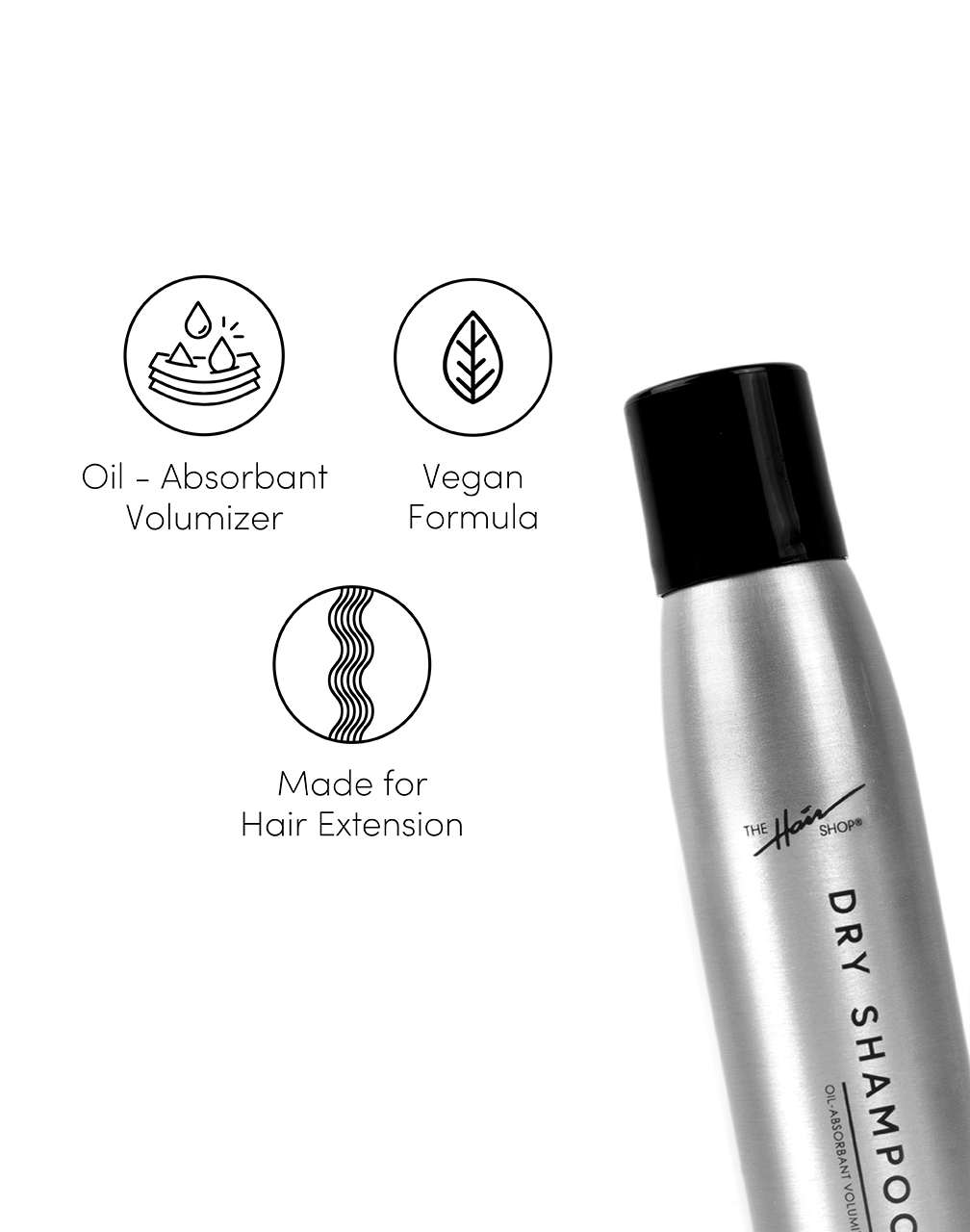 Dry Shampoo. Oil-absorbant volumizer. Vegan formula. Made for hair extension.
