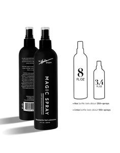 Magic Spray. 8 fl oz bottle lasts about 250+ sprays. 3.4 fl oz bottle lasts about 100+ sprays