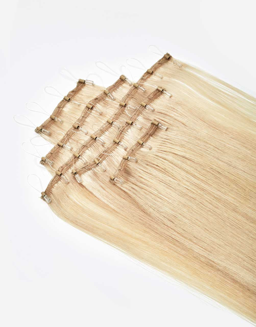 row of one-step-weft blonde extensions