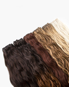 row of one-step-weft bundles in a variety of colors