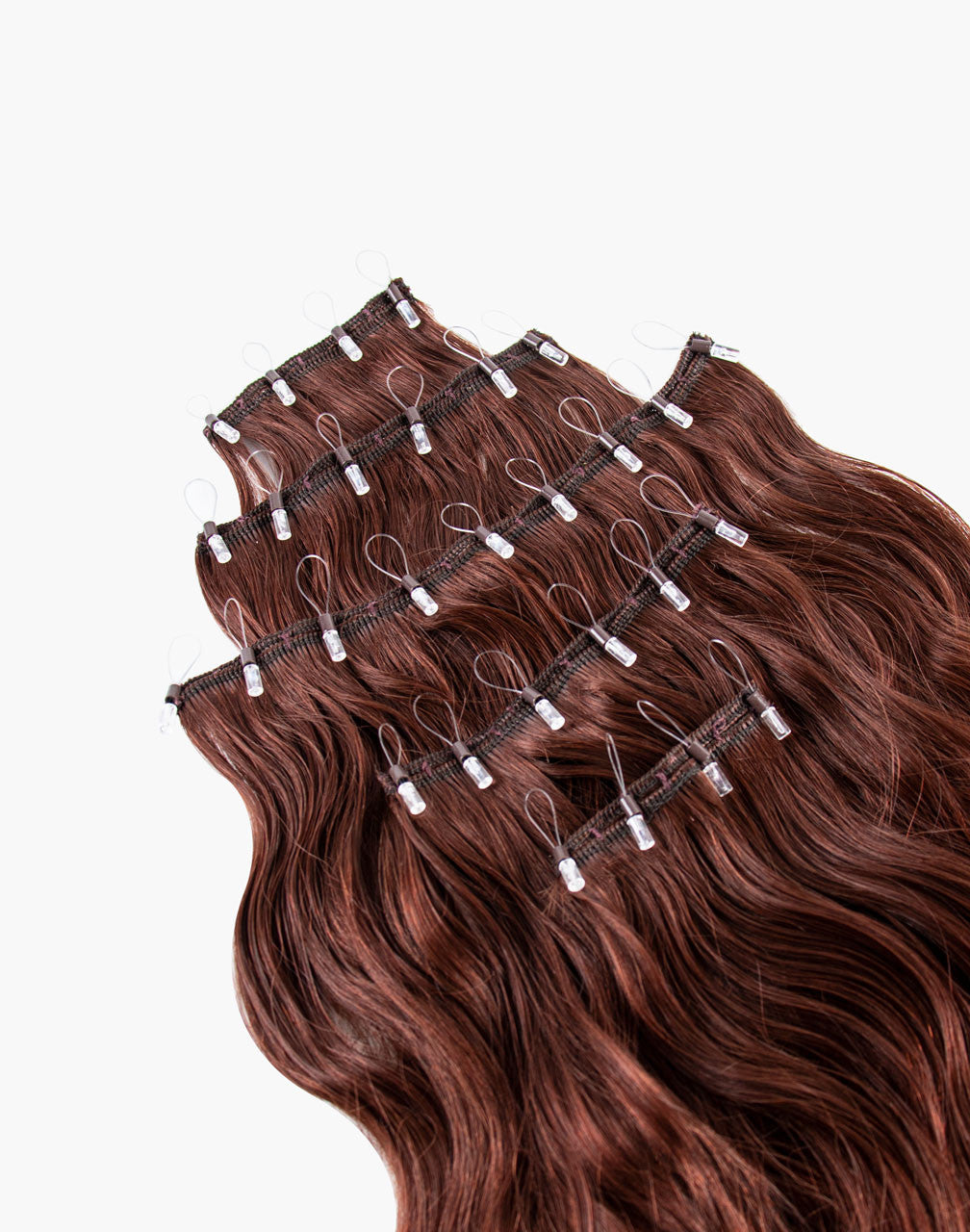 row of one-step-weft red extensions