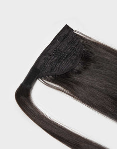 wrap ponytail in clip-in extension in blacl